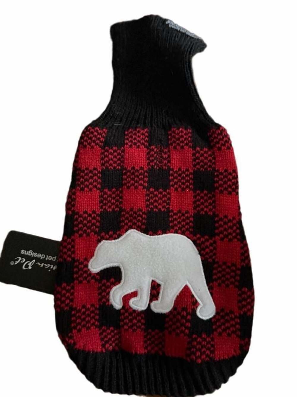 Parisian Pet Buffalo Checkered Sweater with Polar Bear Applique XS